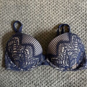 Victoria's Secret Women Bra 32C Blue‎ Dream Angels Push Up Lace Underwire EUC